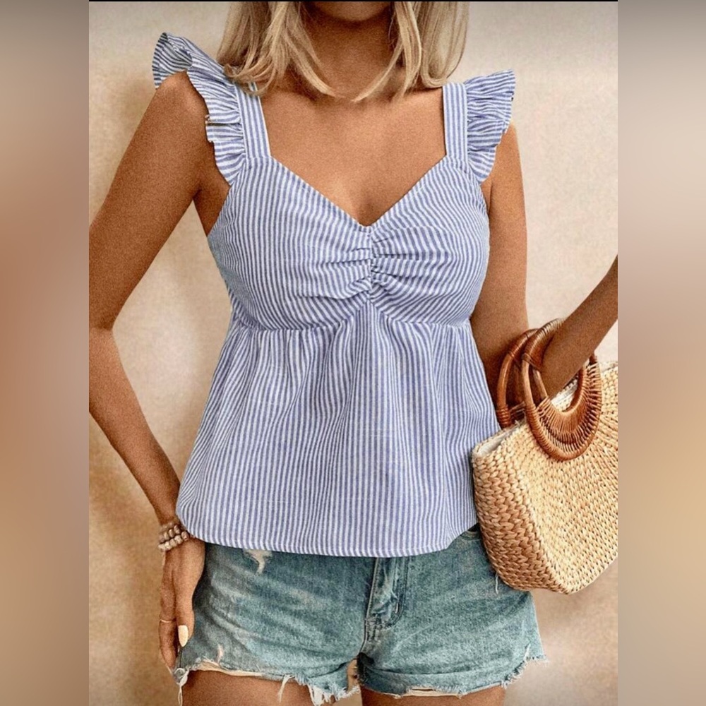 Striped Blue & White Stylish Sleeveless Top